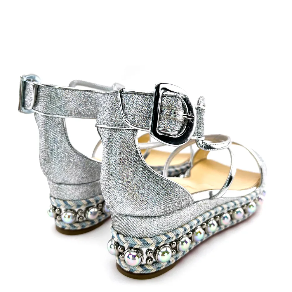Christian Louboutin Silver Crepe Satin Specchio Lurex Chocazeppa 60 Platform Sandals 40