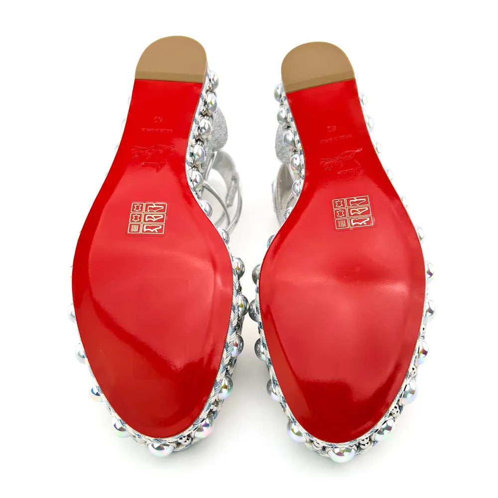 Christian Louboutin Silver Crepe Satin Specchio Lurex Chocazeppa 60 Platform Sandals 40