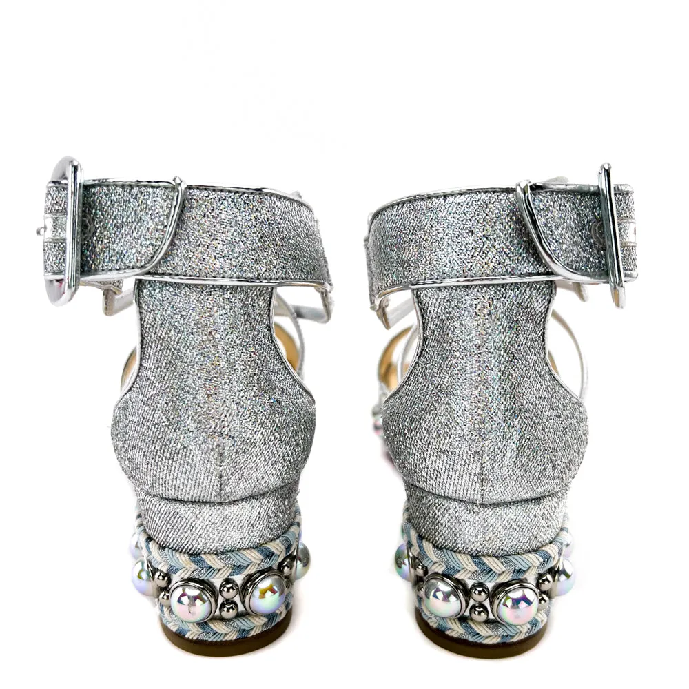 Christian Louboutin Silver Crepe Satin Specchio Lurex Chocazeppa 60 Platform Sandals 40
