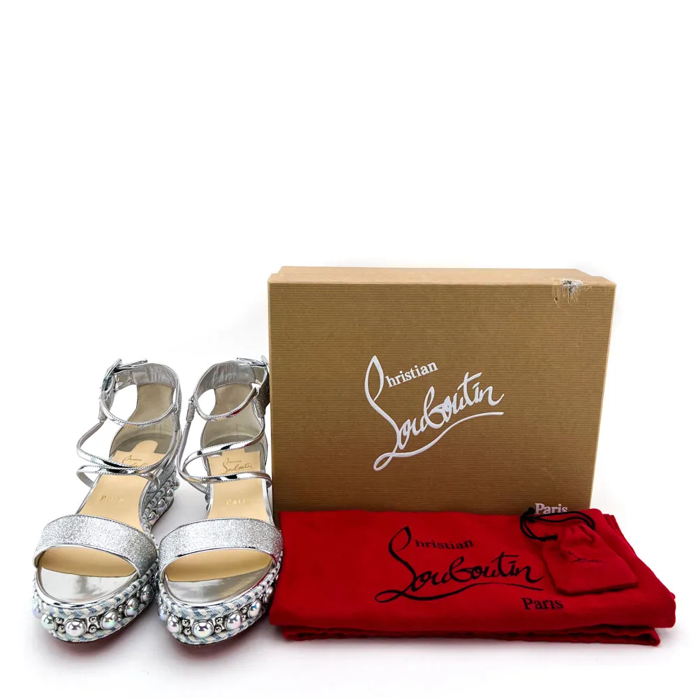 Christian Louboutin Silver Crepe Satin Specchio Lurex Chocazeppa 60 Platform Sandals 40