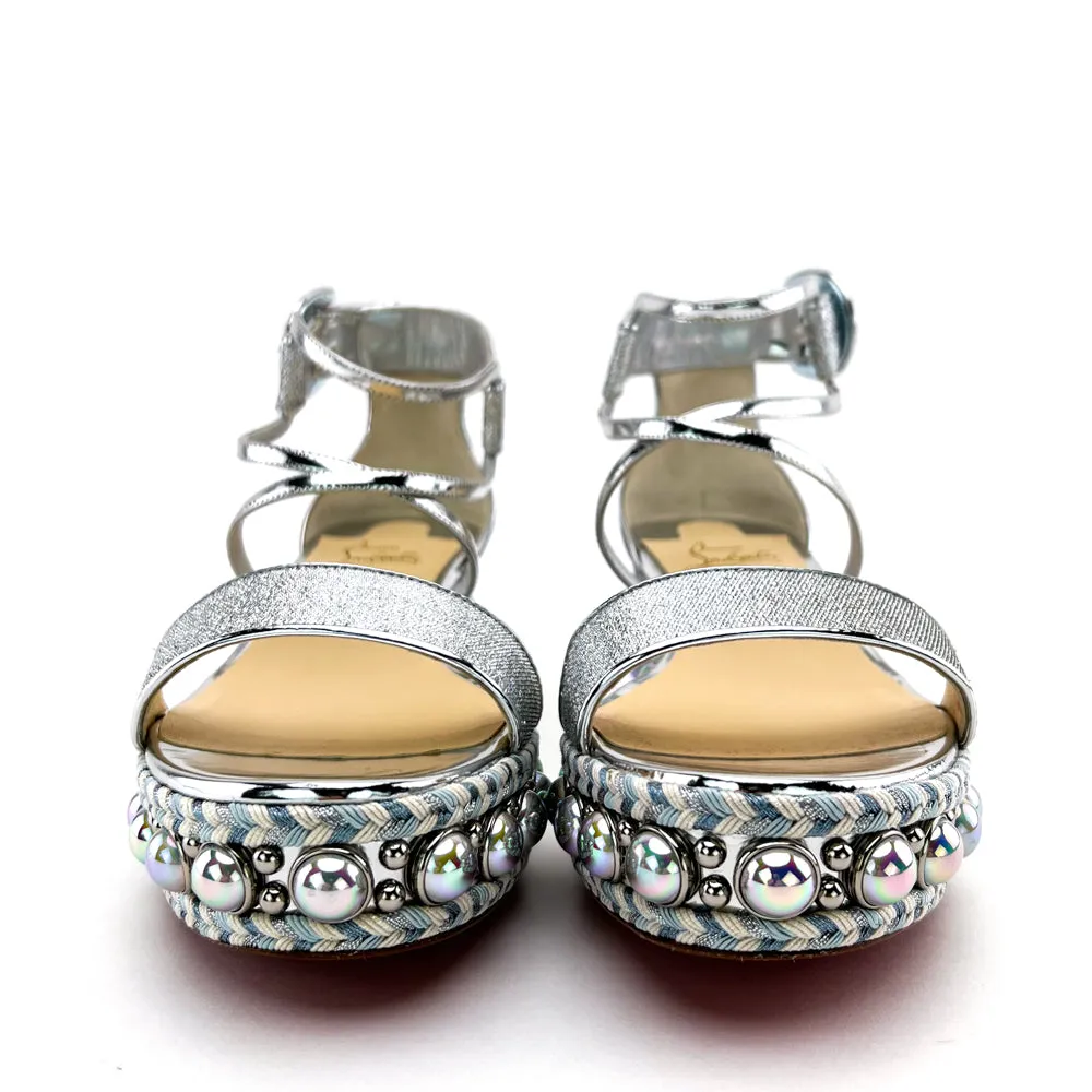 Christian Louboutin Silver Crepe Satin Specchio Lurex Chocazeppa 60 Platform Sandals 40