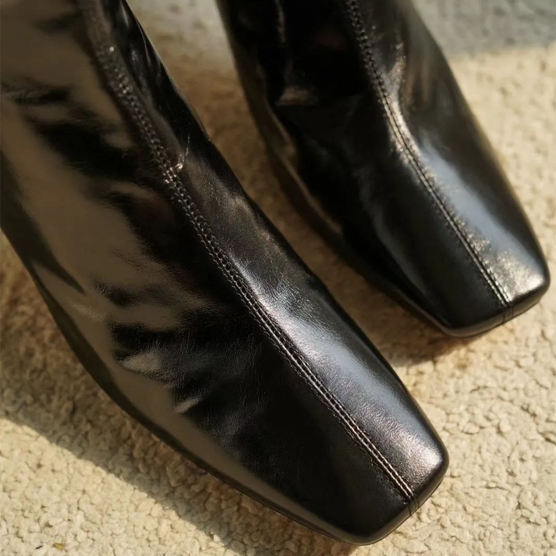 Classic Leather Slimming Boots Elegant Glove-Like Ankle Boots High Heel Back Zip Boots in Red/Black