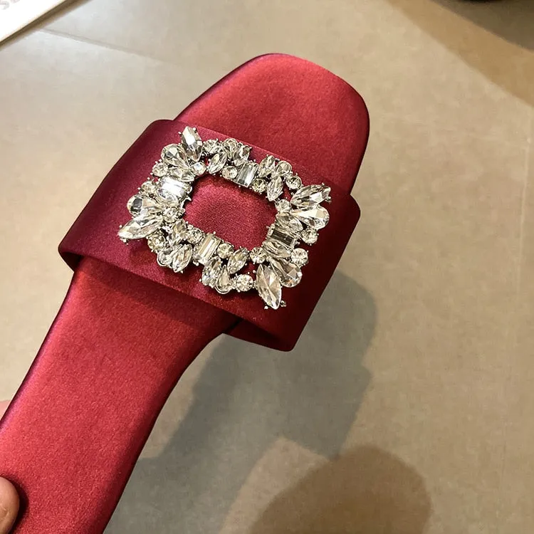Cleo Rhinestone Embellishment Satin Slippers - 6 Colors