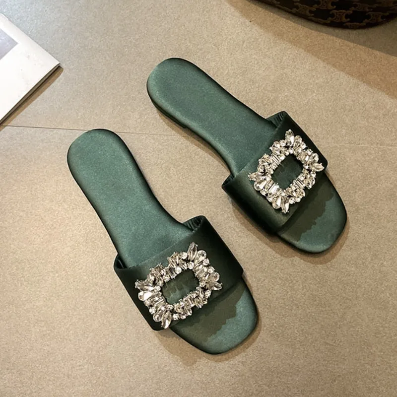 Cleo Rhinestone Embellishment Satin Slippers - 6 Colors