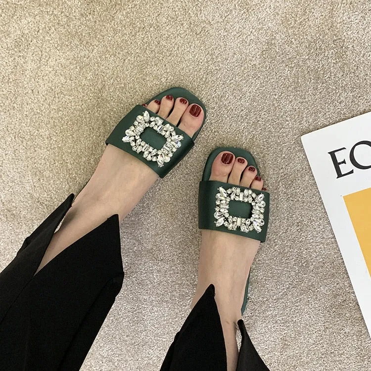 Cleo Rhinestone Embellishment Satin Slippers - 6 Colors
