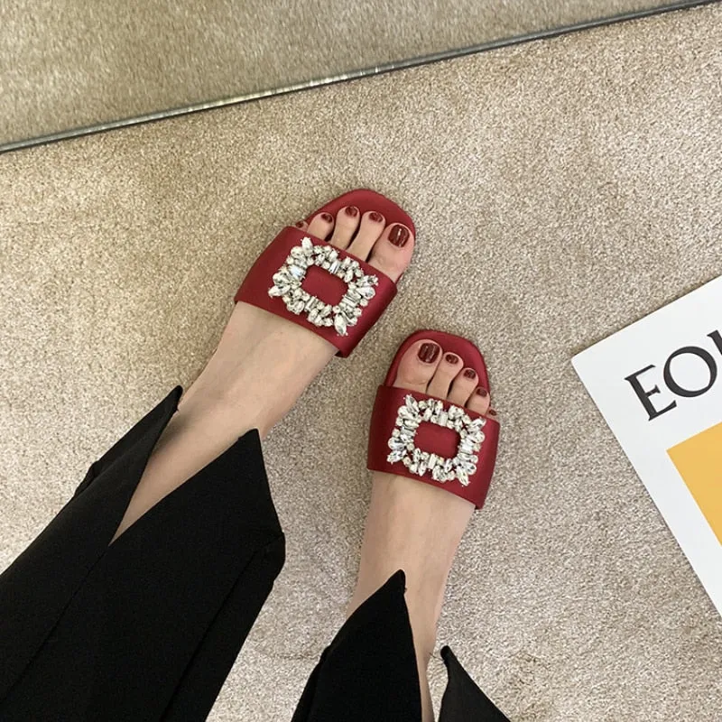 Cleo Rhinestone Embellishment Satin Slippers - 6 Colors
