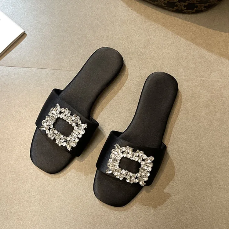 Cleo Rhinestone Embellishment Satin Slippers - 6 Colors