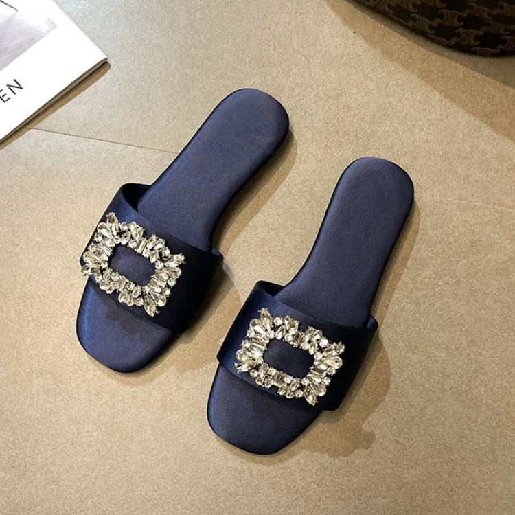 Cleo Rhinestone Embellishment Satin Slippers - 6 Colors