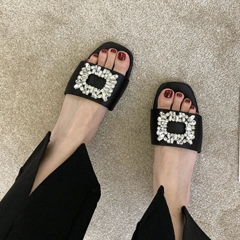 Cleo Rhinestone Embellishment Satin Slippers - 6 Colors