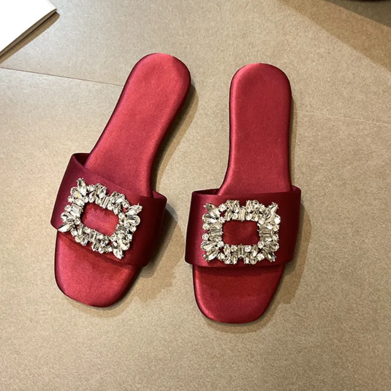 Cleo Rhinestone Embellishment Satin Slippers - 6 Colors