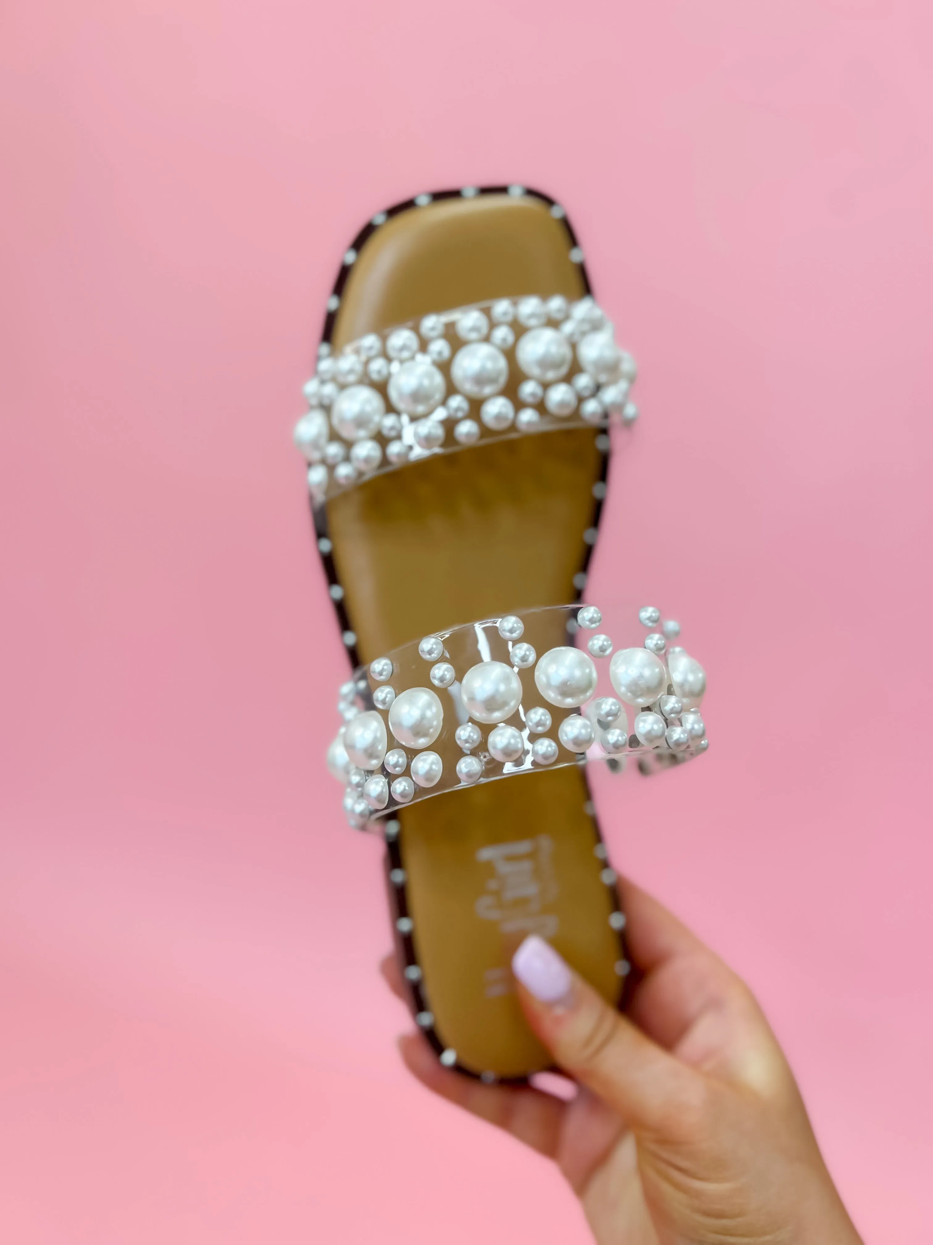 [Corky's] Mamma Mia Sandal - Clear With Pearls