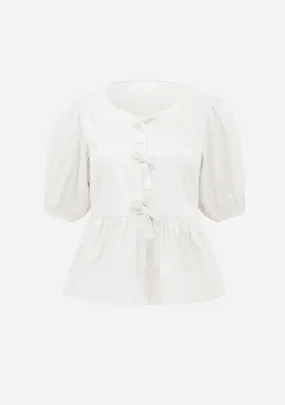 Cotton Poplin Front Tie Peplum Top