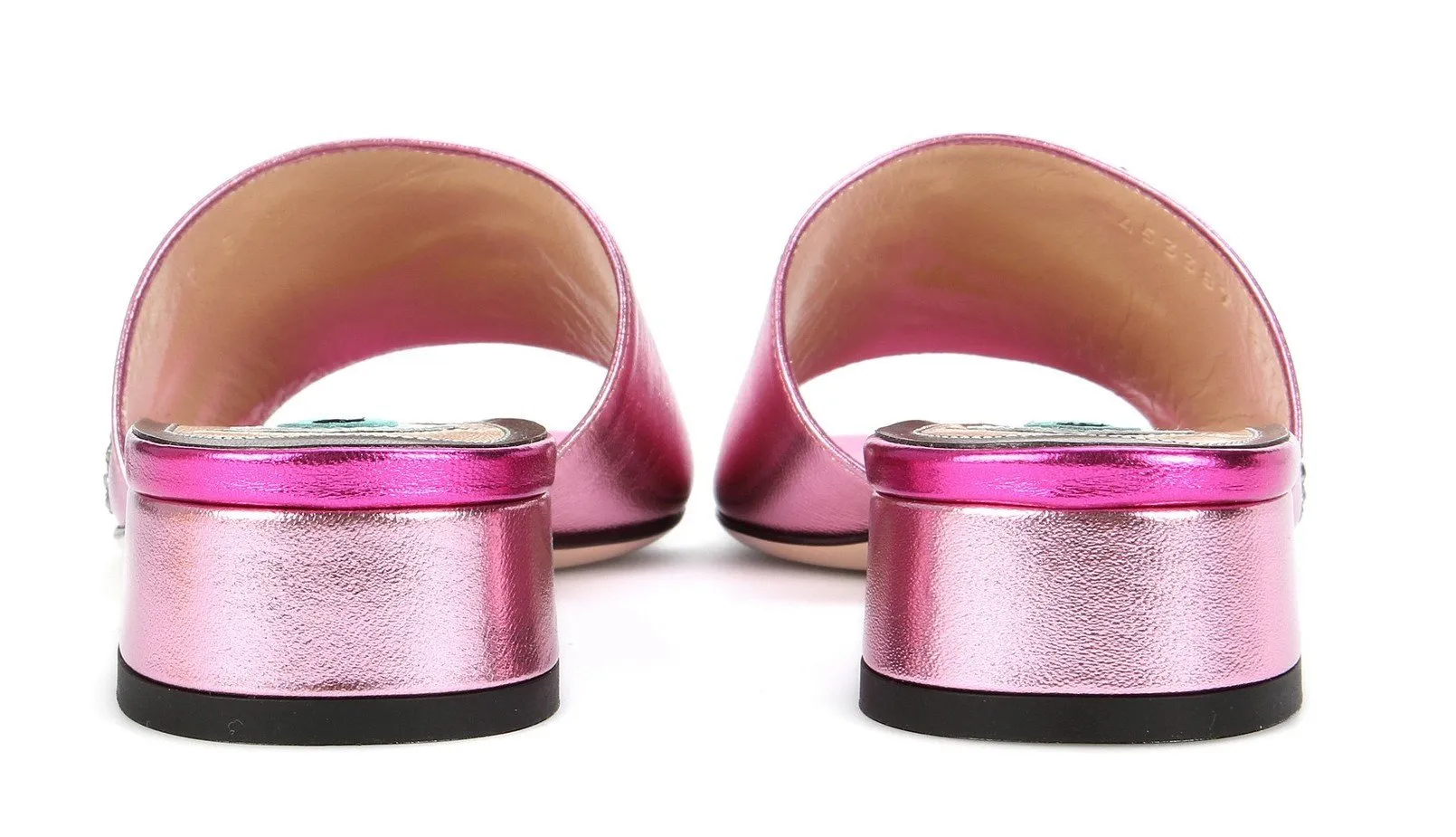 Crystal-Embellished Metallic Leather Sandals, Pink