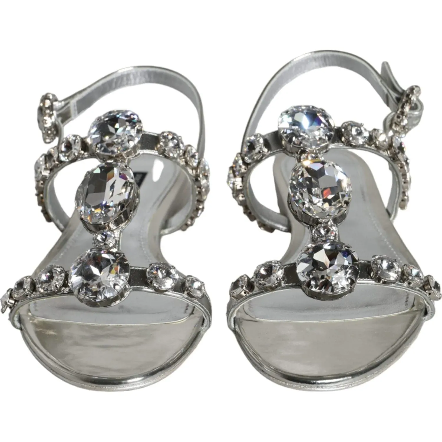 Dolce & Gabbana Silver Crystal Sandals Flats Flip Flops Shoes