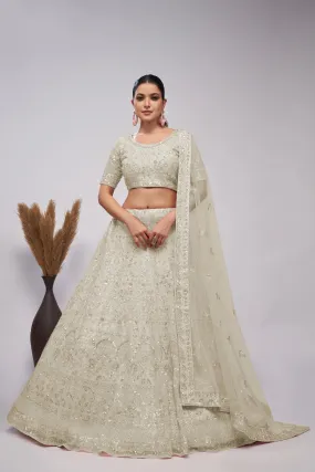 Elegant White Lehenga Set with Cutdana & Sequins Embroidery