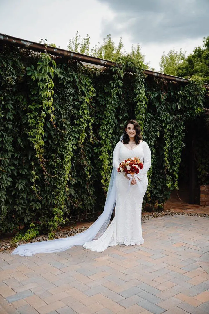 Elena Long-Sleeve Pattern Sequin Gown - White/White