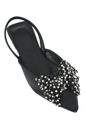 EMBELLISHED BOW SLINGBACKS-BLACK