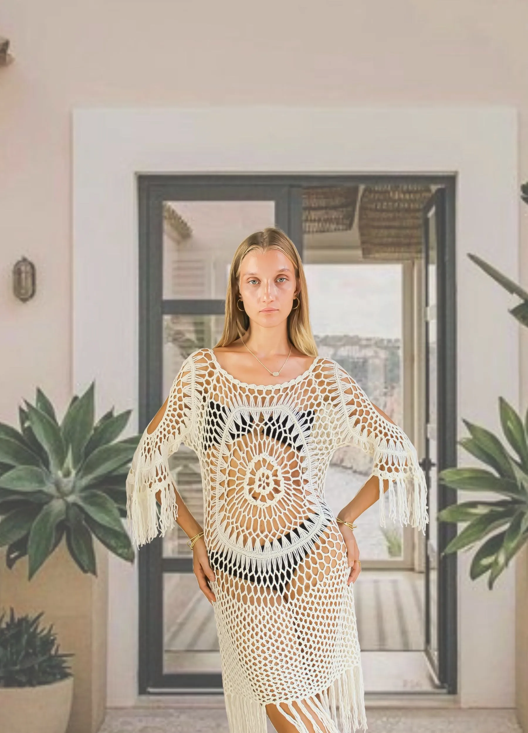Eva Crochet Off-White Dress
