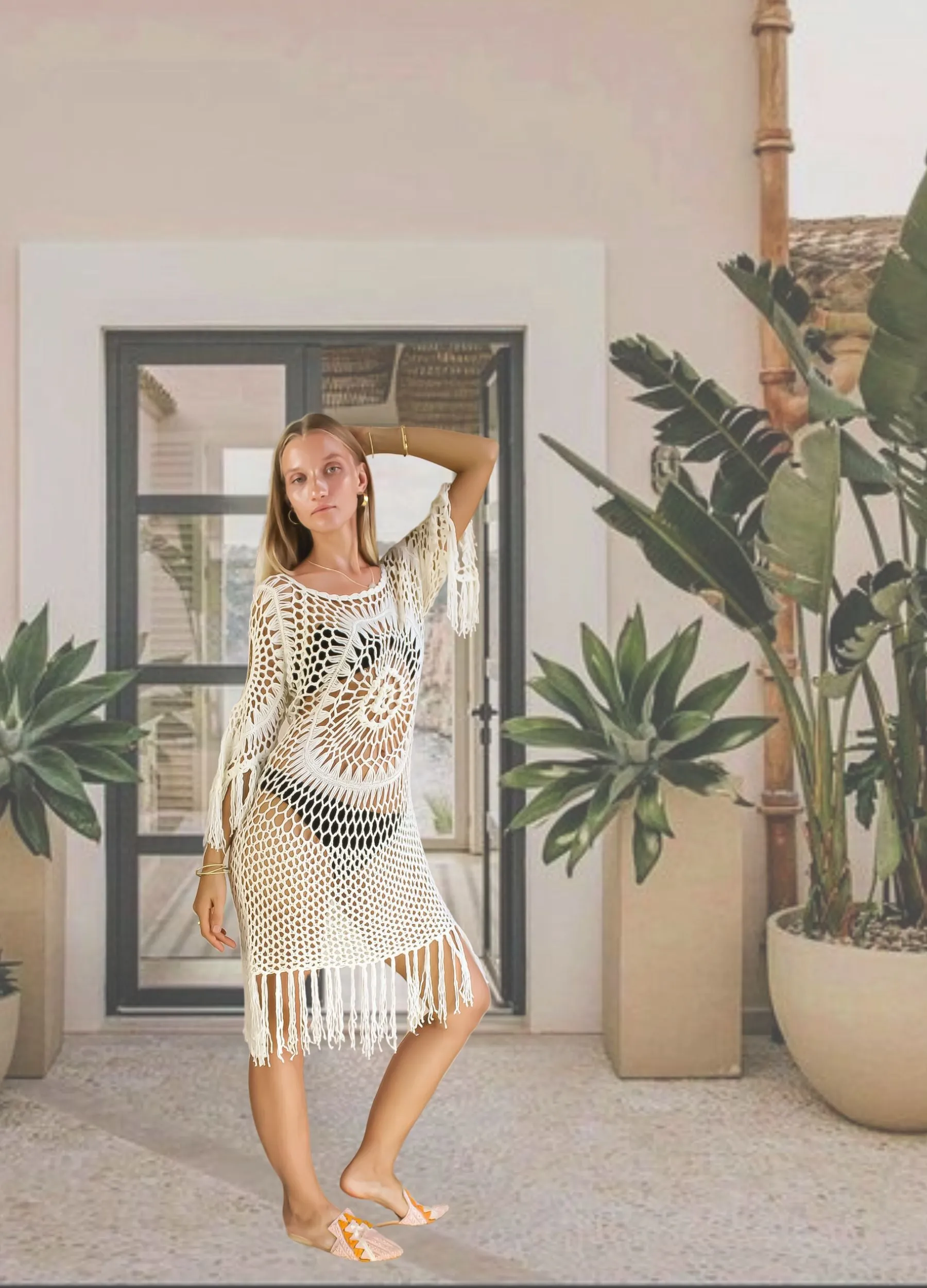Eva Crochet Off-White Dress