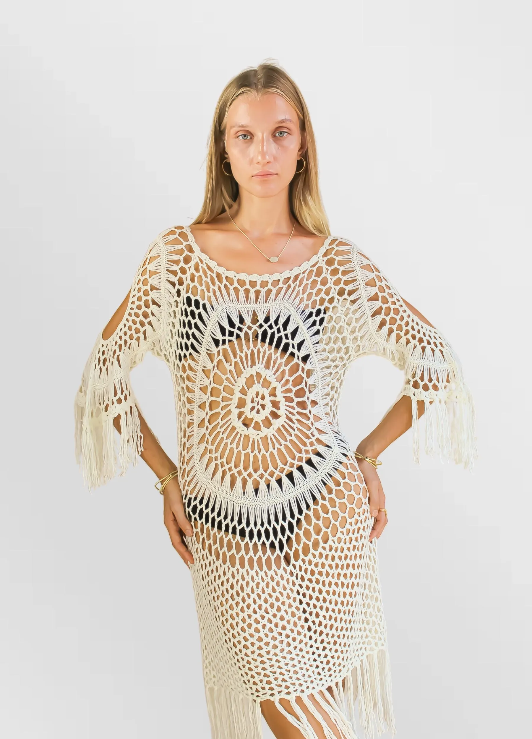 Eva Crochet Off-White Dress