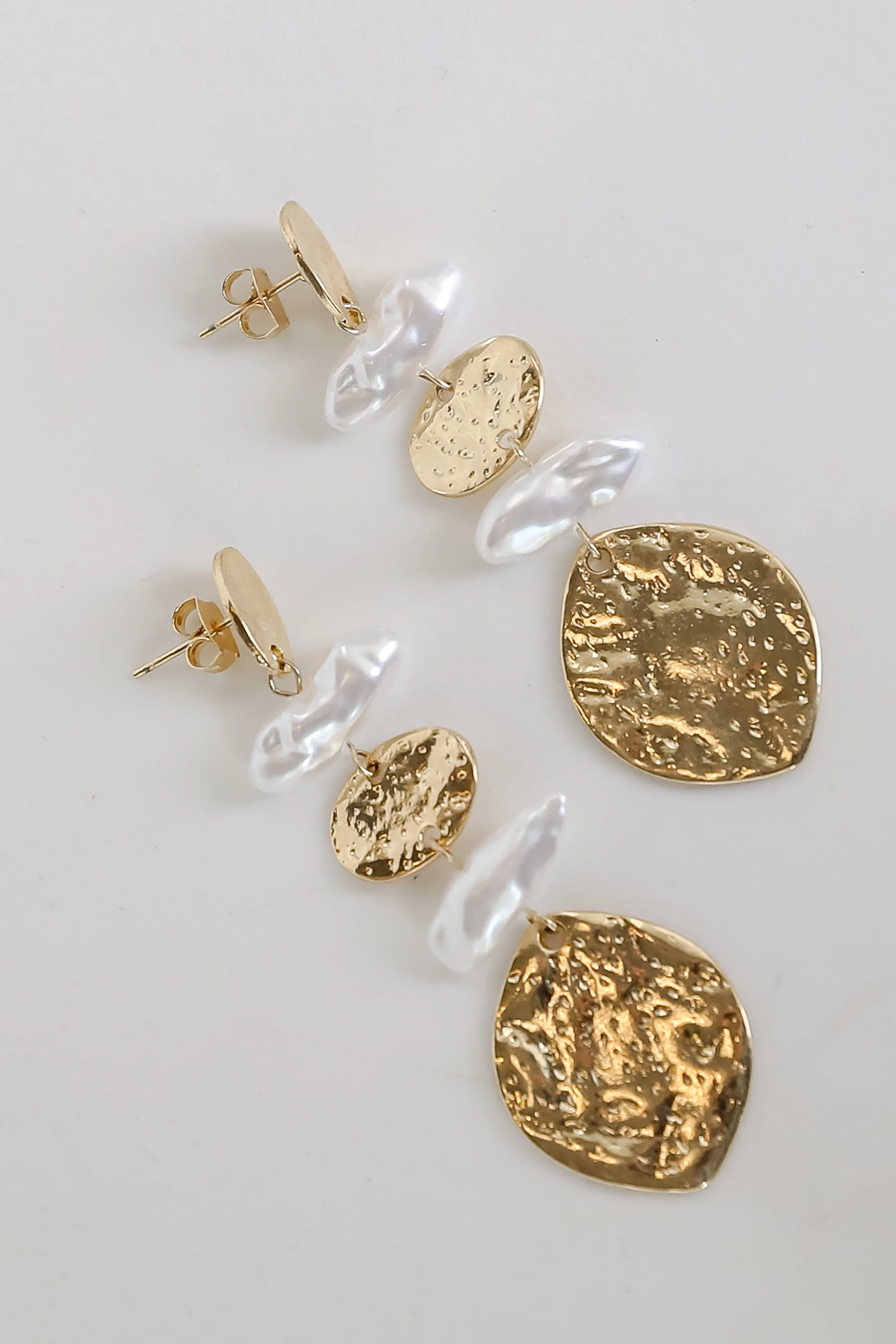 FINAL SALE - Alexa Gold Hammered Pearl Drop Earrings