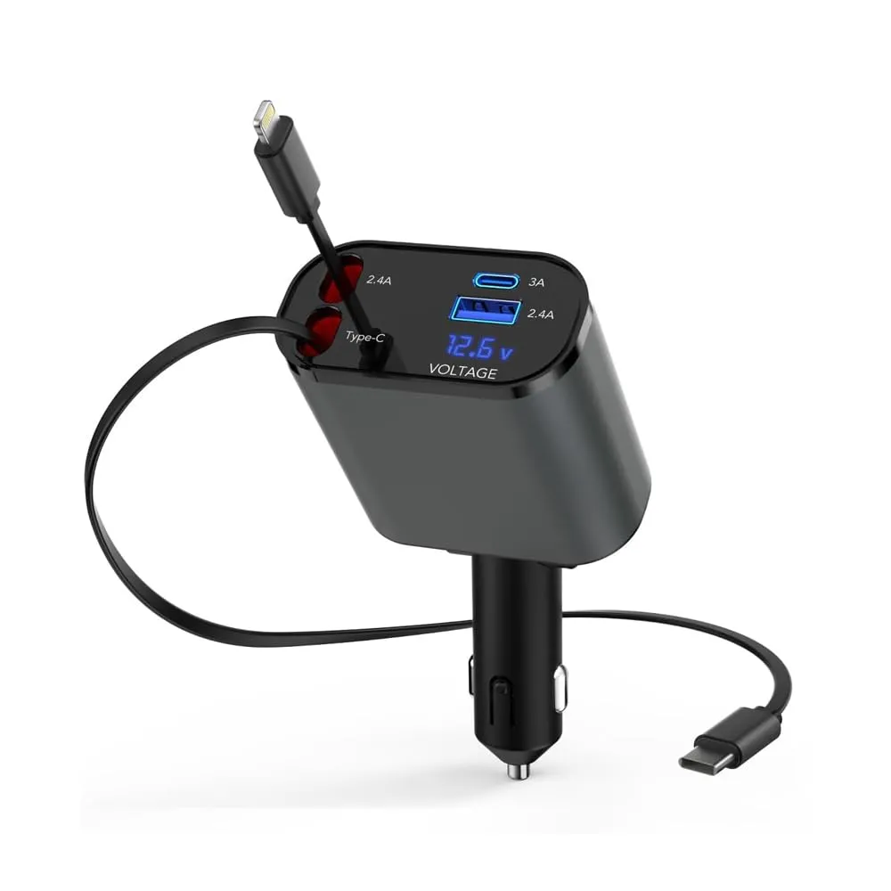FOKKAH 60W Retractable Car Charger Compatible with iPhone15/14/13/12/11,Fast Car Power Adapter PD20W /Type-C 40W,Car USB Fast Phone Charger (Quadrate)