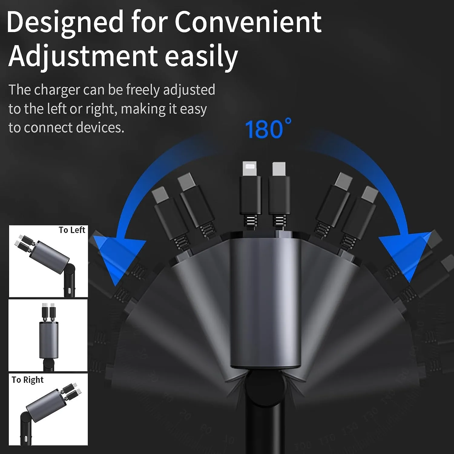 FOKKAH 60W Retractable Car Charger Compatible with iPhone15/14/13/12/11,Fast Car Power Adapter PD20W /Type-C 40W,Car USB Fast Phone Charger (Quadrate)