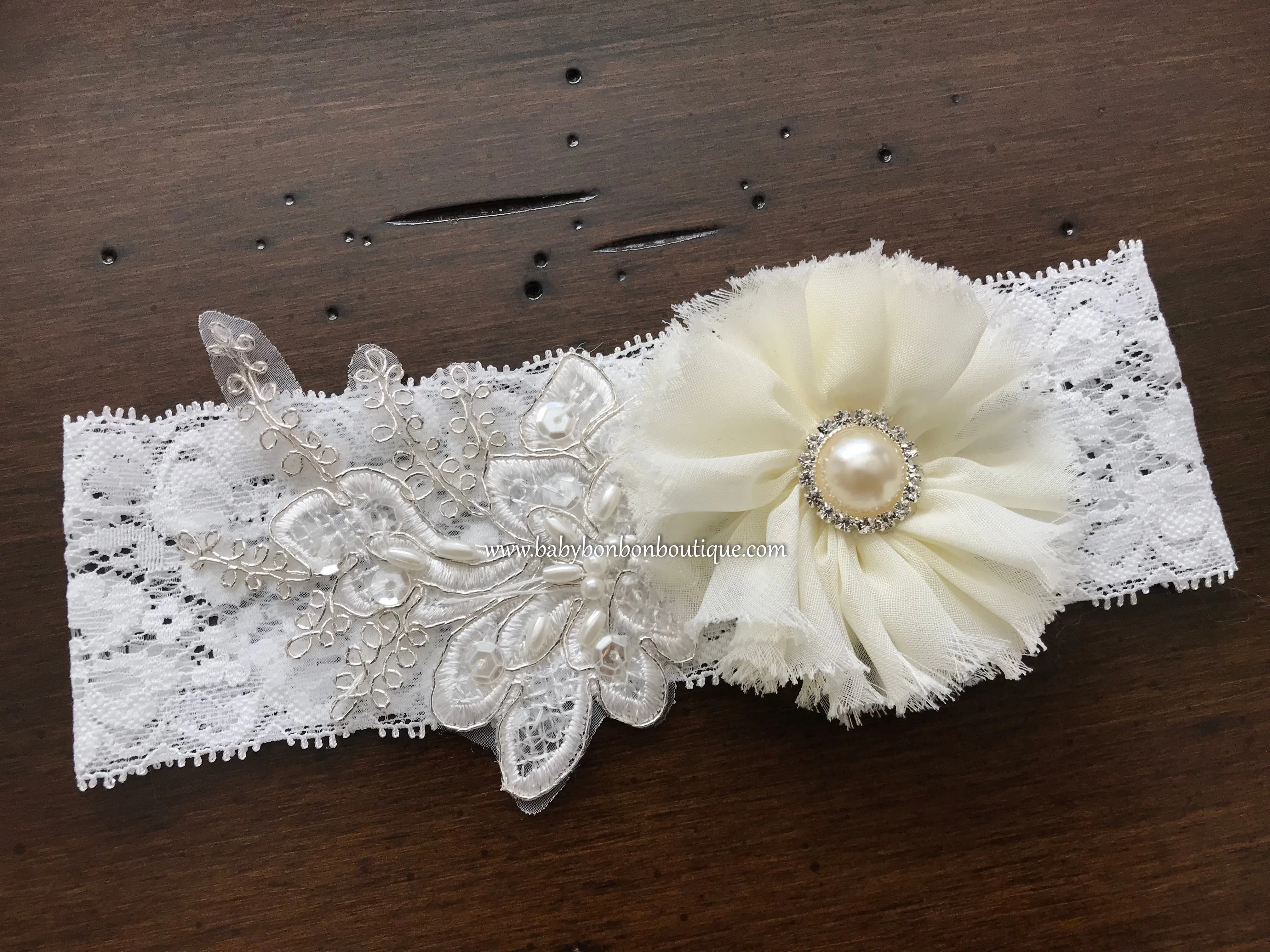 French White and Ivory Baptism Headband & Sash