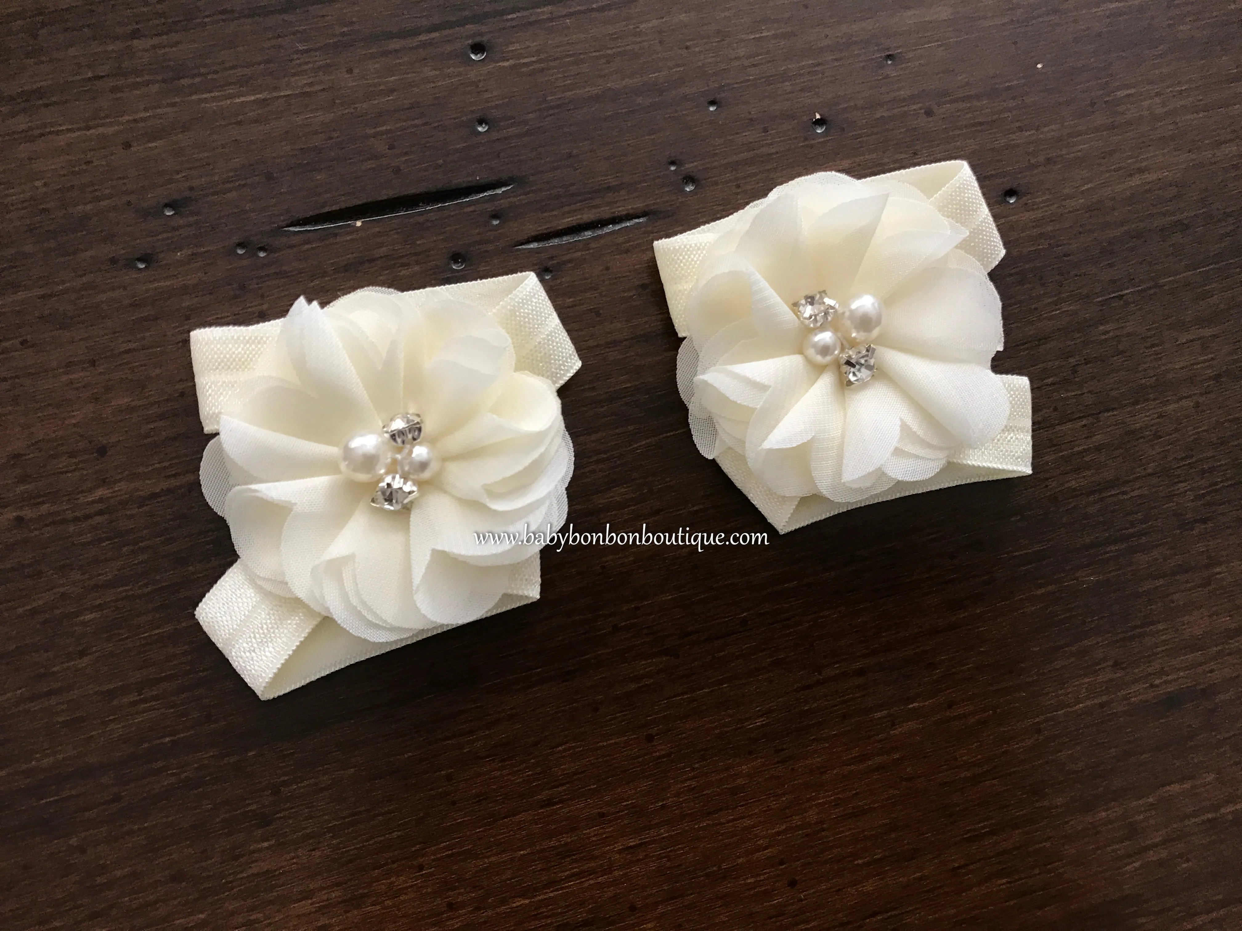 French White and Ivory Baptism Headband & Sash