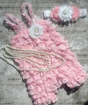 Girls Pink Petti Lace Romper Cake Smash 1st Birthday Outfit