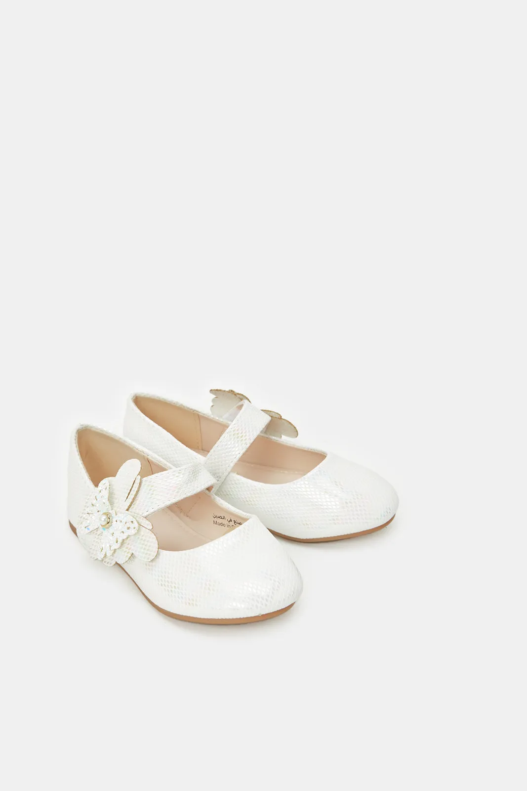 Girls White Butterfly Trim Ballerina