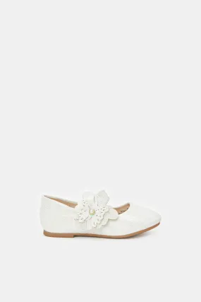 Girls White Butterfly Trim Ballerina
