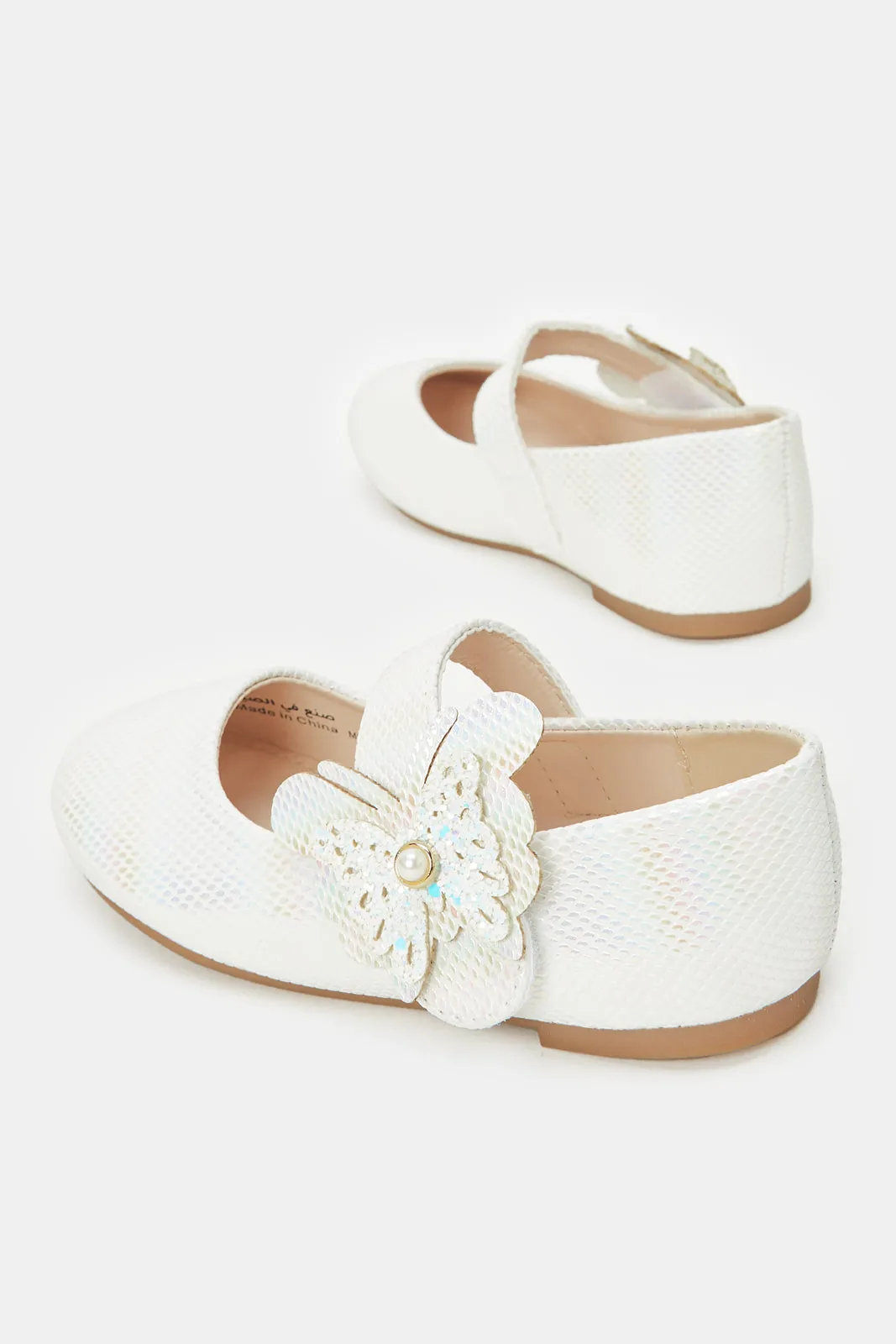 Girls White Butterfly Trim Ballerina