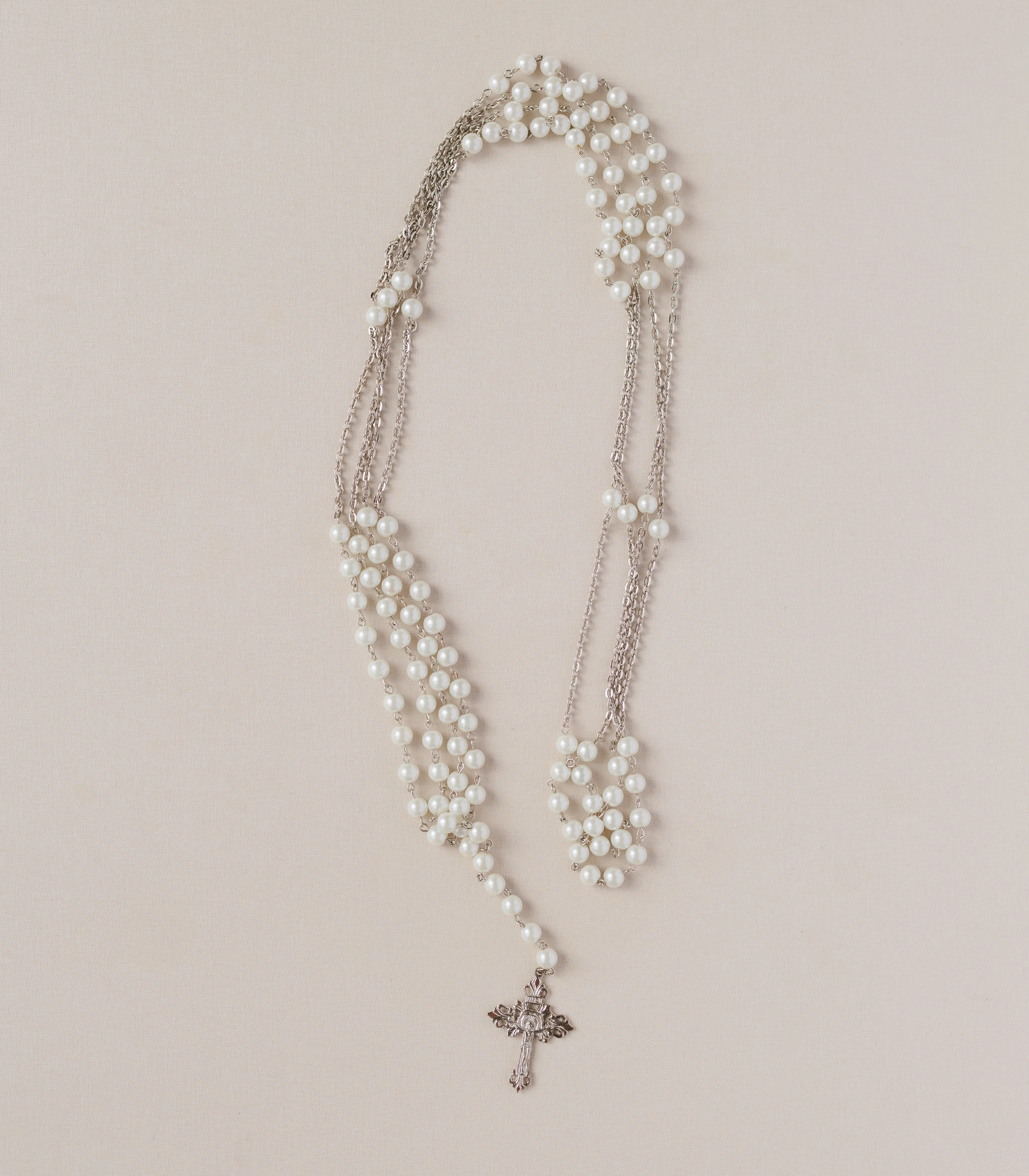 Glossy Pearl Rosary Wedding Unity Cord - Silver