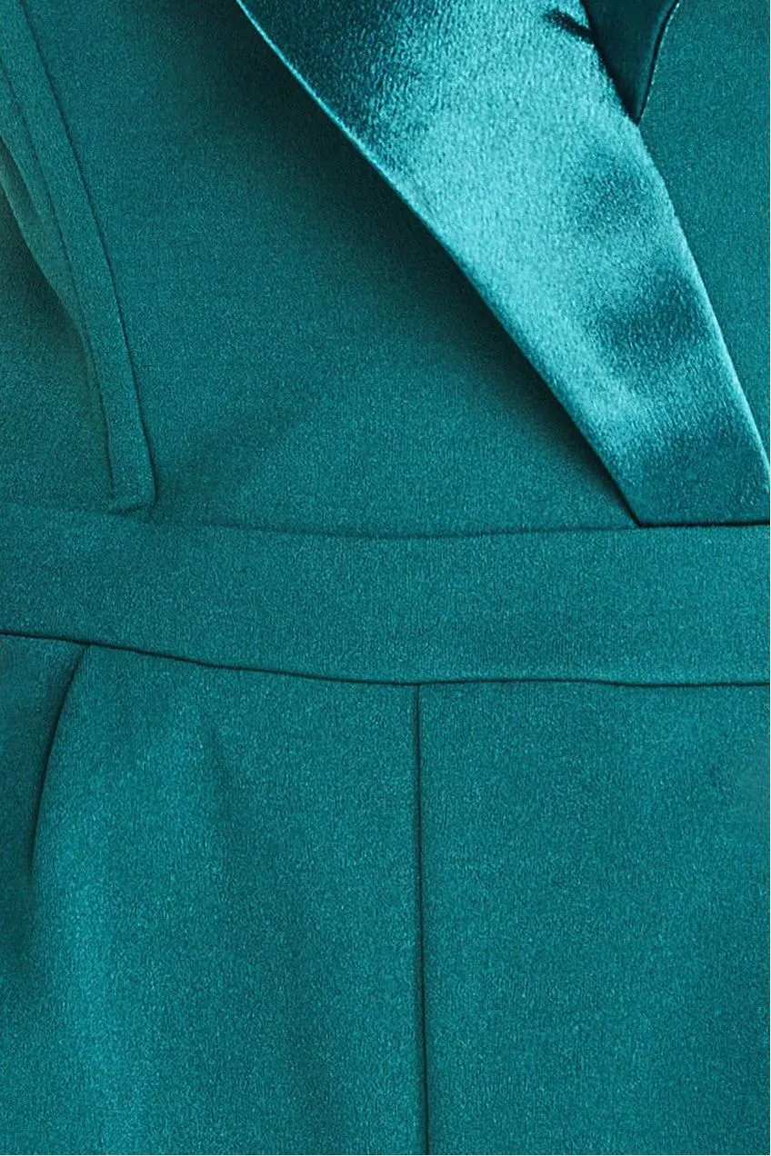 Goddiva Satin Collar Scuba Jumpsuit - Emerald Green