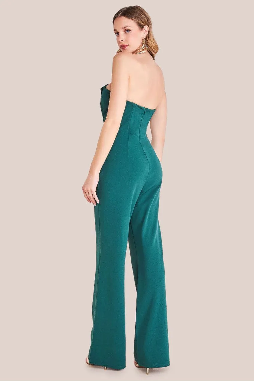 Goddiva Satin Collar Scuba Jumpsuit - Emerald Green