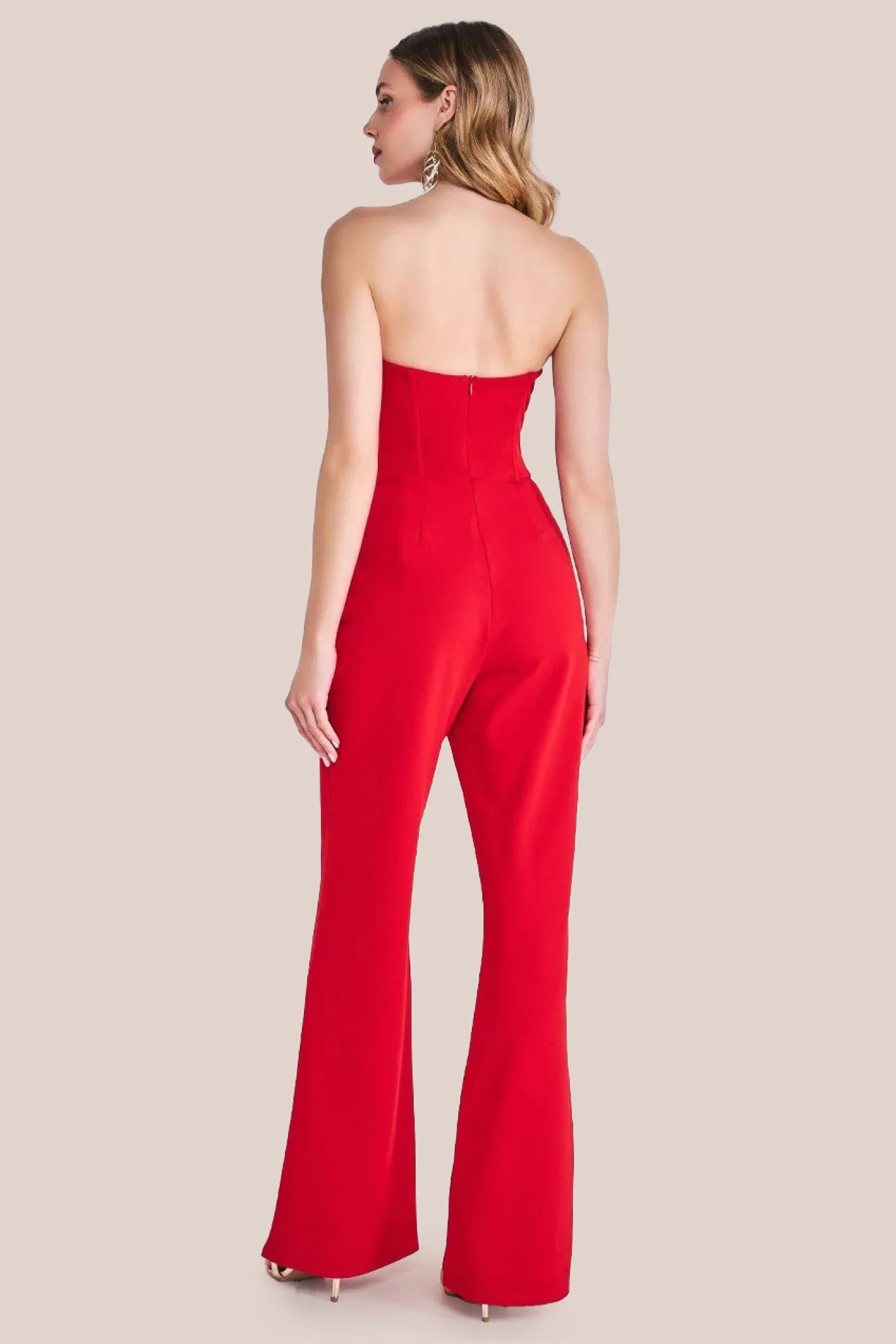 Goddiva Satin Collar Scuba Jumpsuit - Red