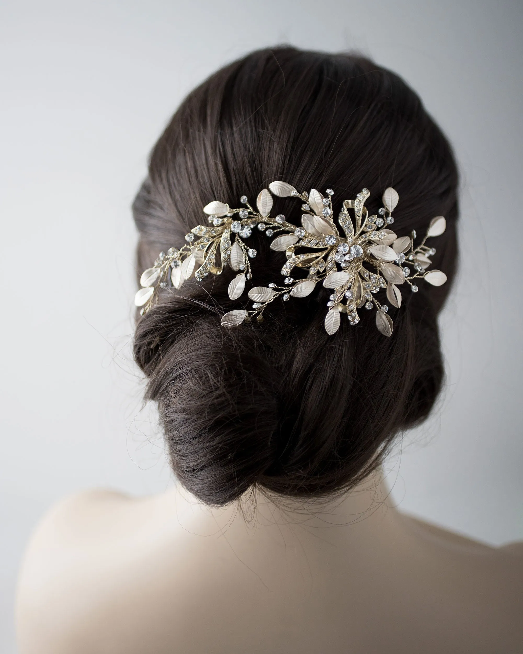 Gold Floral Matte Leaves Bridal Hair Clip