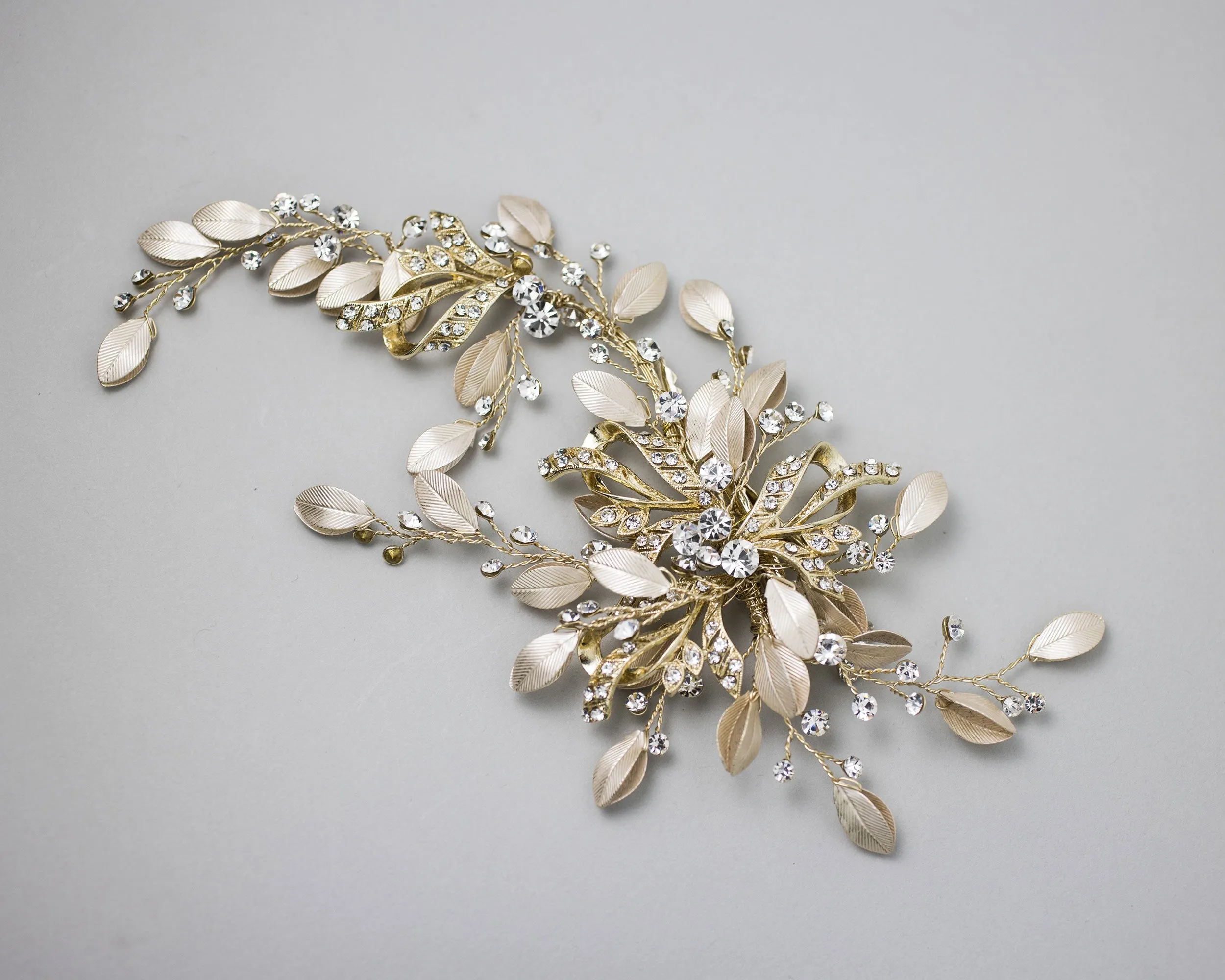 Gold Floral Matte Leaves Bridal Hair Clip