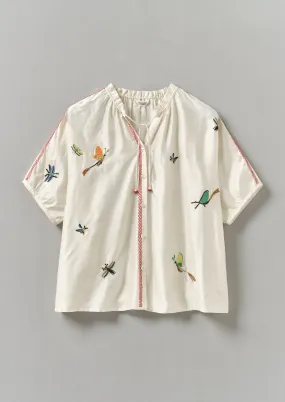 Hand Embroidered May Flies Silk Shirt | Multi