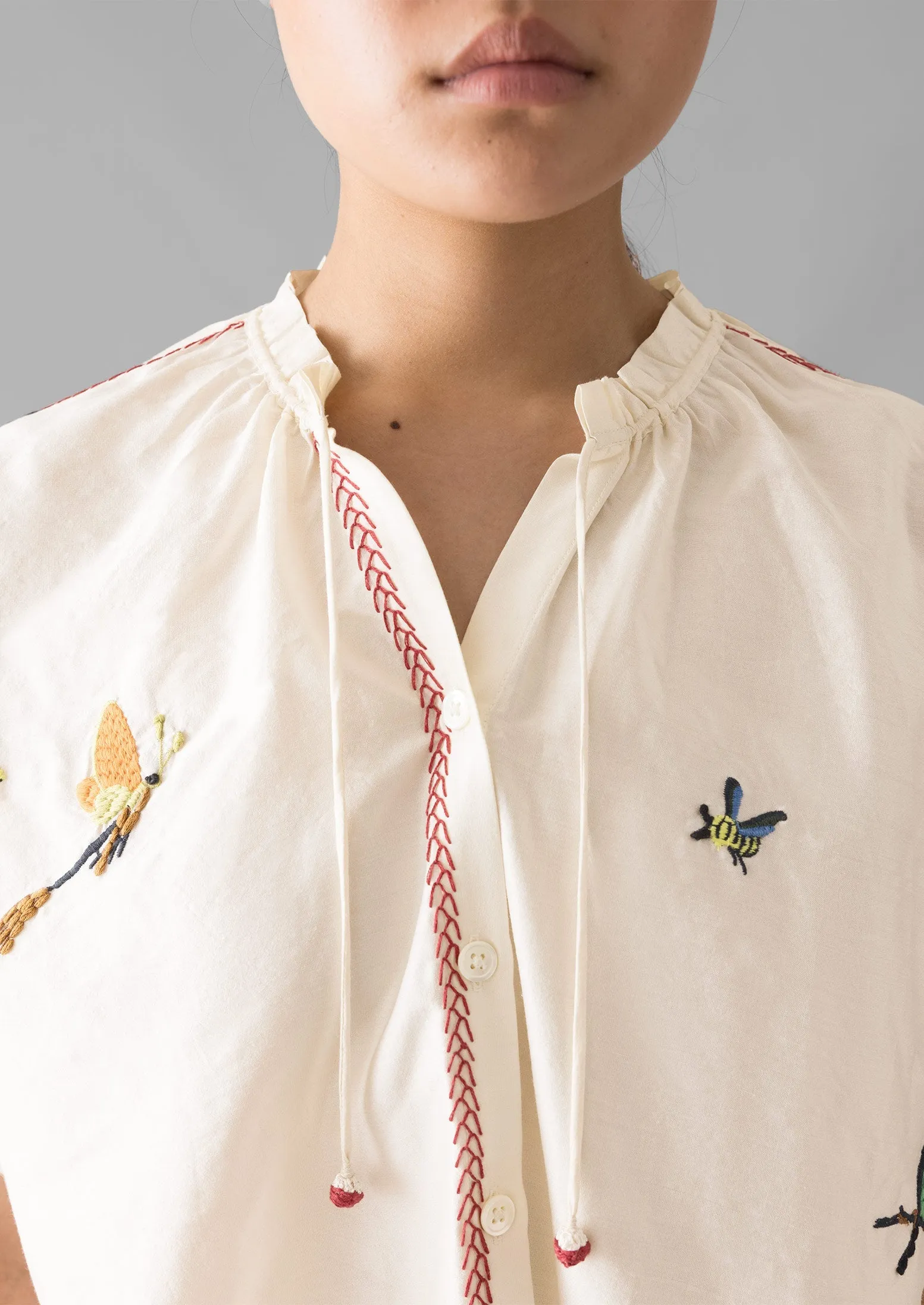 Hand Embroidered May Flies Silk Shirt | Multi