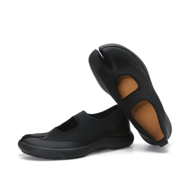 Handmade Cowhide Tabi Mary Jane Flats with 20mm Heel in Black/White