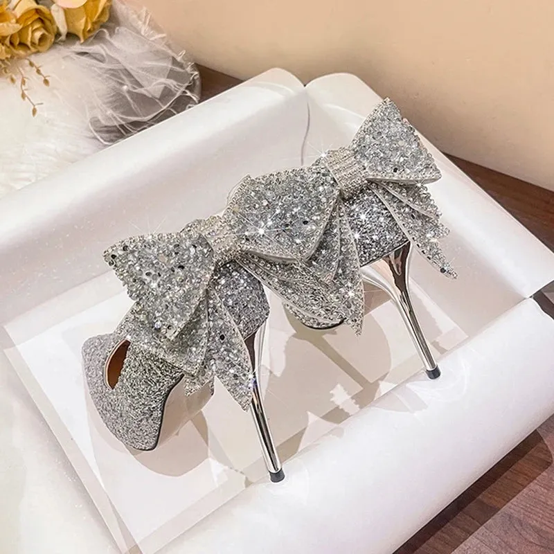 Hnzxzm Bling Sequins Wedding Shoes for Women Bride Elegant Pointed Toe Thin Heels Pumps Woman Silver Crystal High Heels for Ladies