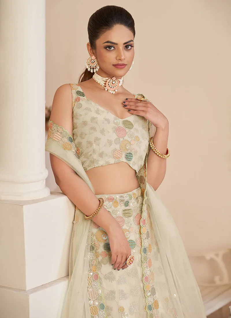 Ivory White Multi Sequence Embroidery Festive Lehenga Choli