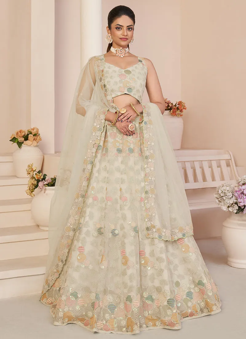 Ivory White Multi Sequence Embroidery Festive Lehenga Choli