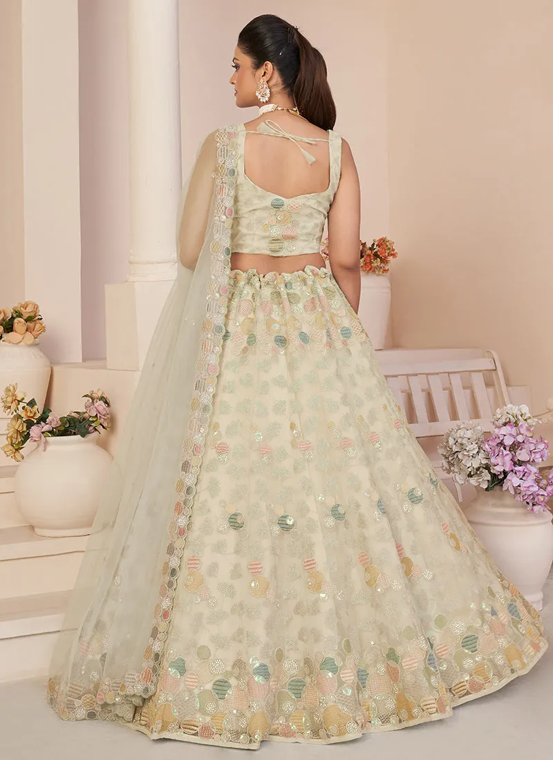 Ivory White Multi Sequence Embroidery Festive Lehenga Choli