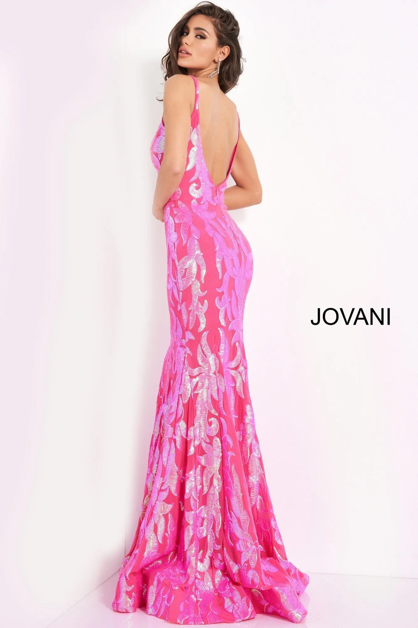 Jovani 3263 Size 2 Hot Pink Prom Dress Long Fitted Mermaid Sequin Pageant Gown V Back