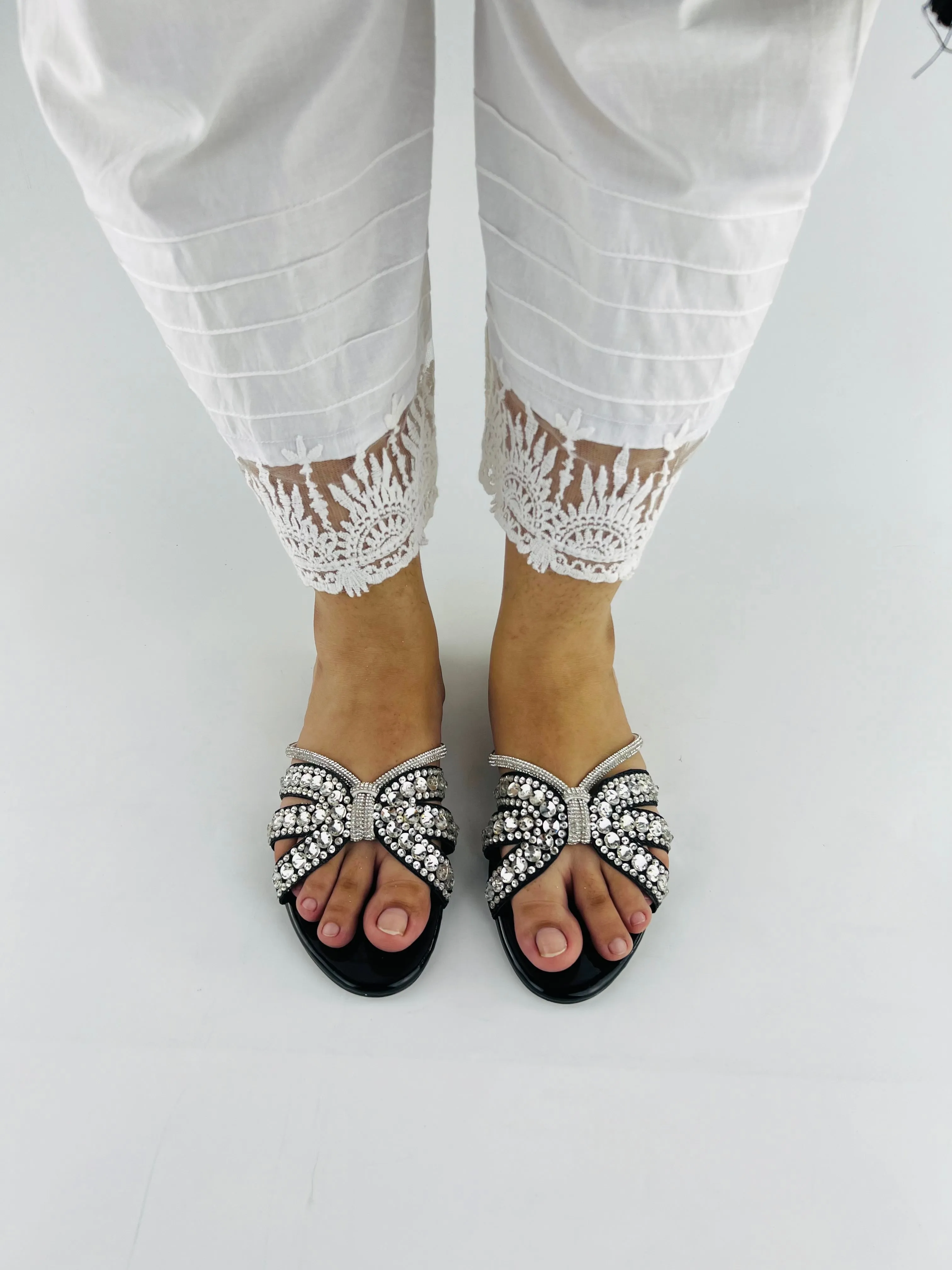 Kali Sequin Decor Crystal Embellished Black Flat Slides