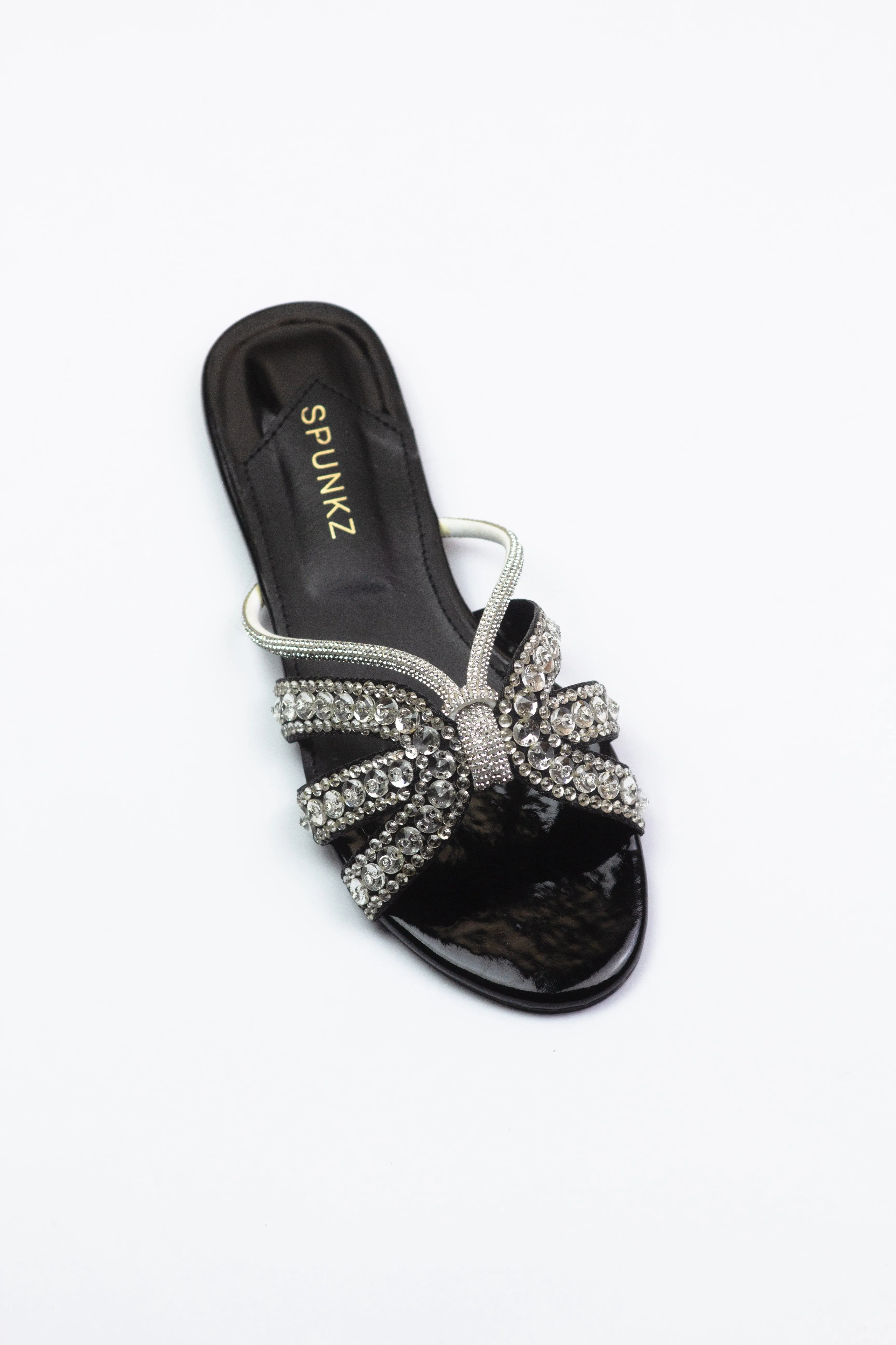 Kali Sequin Decor Crystal Embellished Black Flat Slides