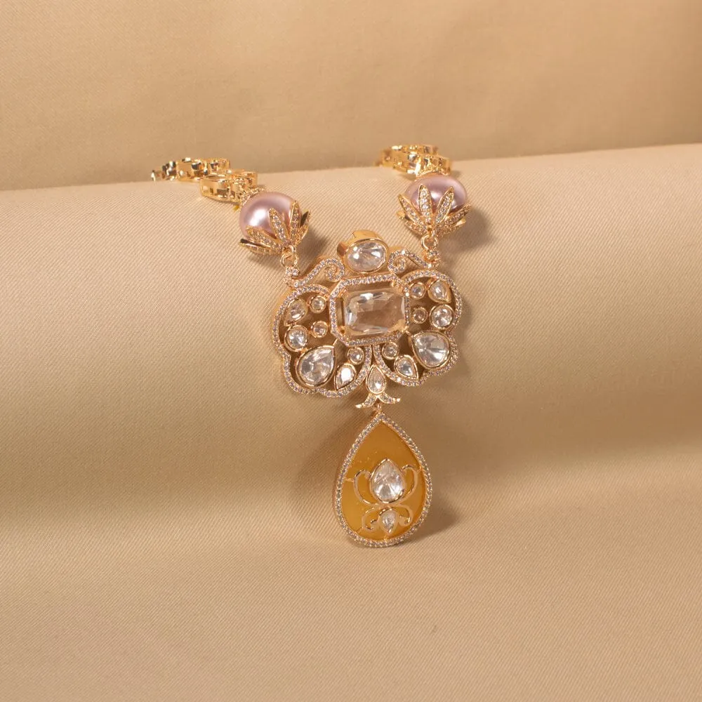 Kesariya Luxury Necklace Set -Clear - Pratha Collection